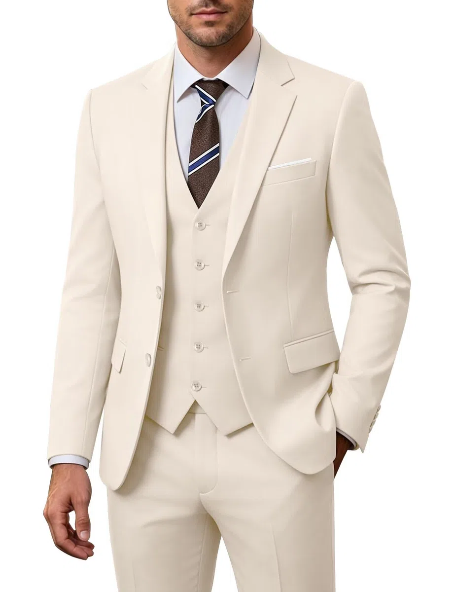 Herren-Anzug-Set, 3-teilig, schmale Passform, Blazer mit Zwei Knöpfen, einfarbig, Jacke, Weste, Hose, Hochzeit, Business-Anzug