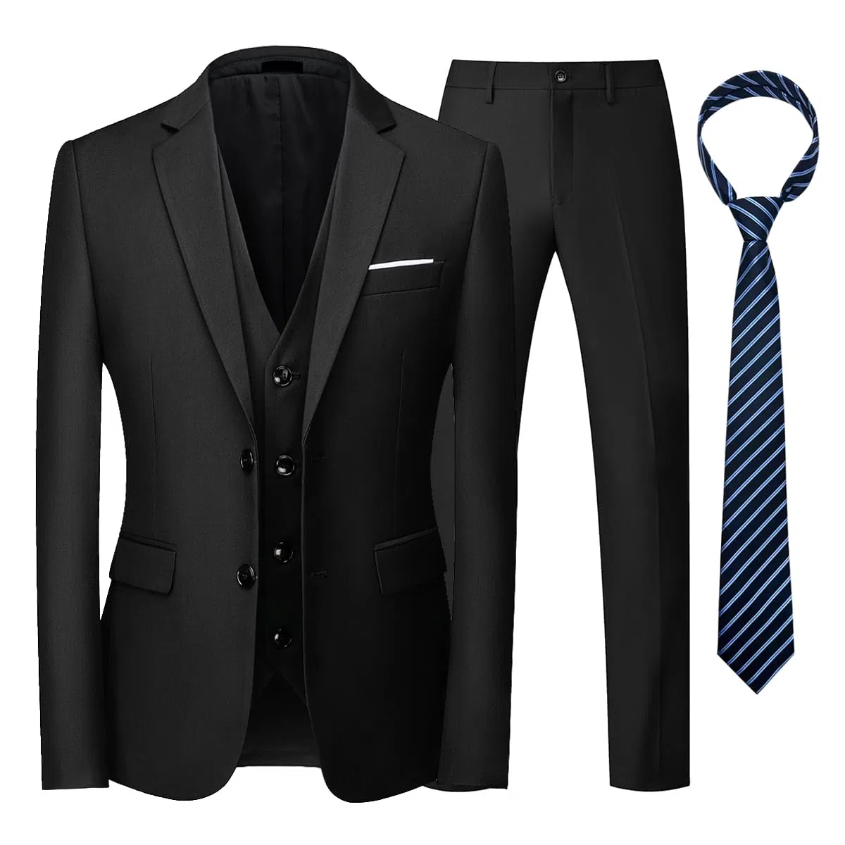 KUDORO Herren Anzüge 3-teilig Slim Fit Einreihig Zwei Knöpfe für Hochzeit Business Herren 3-Stücke Formell Sakko Weste Hose mit Krawatte