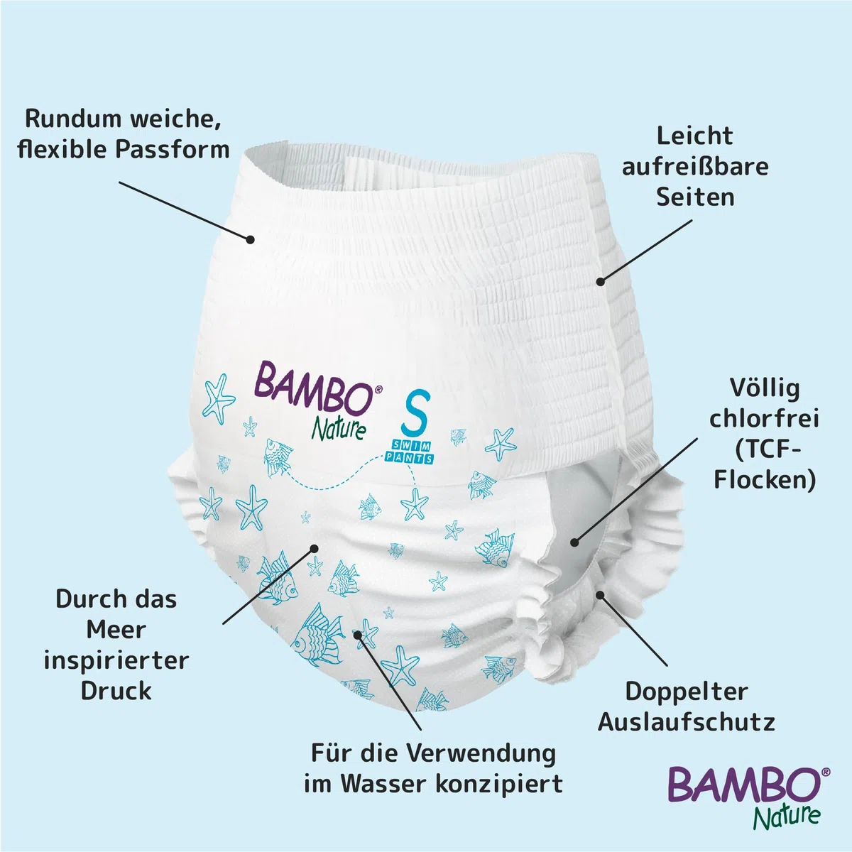 Bambo Nature Schwimmwindel Baby, Größe S (7-12 kg), Megapack 120 St. Windeln | Secure-Fit Einweg-Badehose | Auslaufsicherer Komfort beim Wasserspiel…