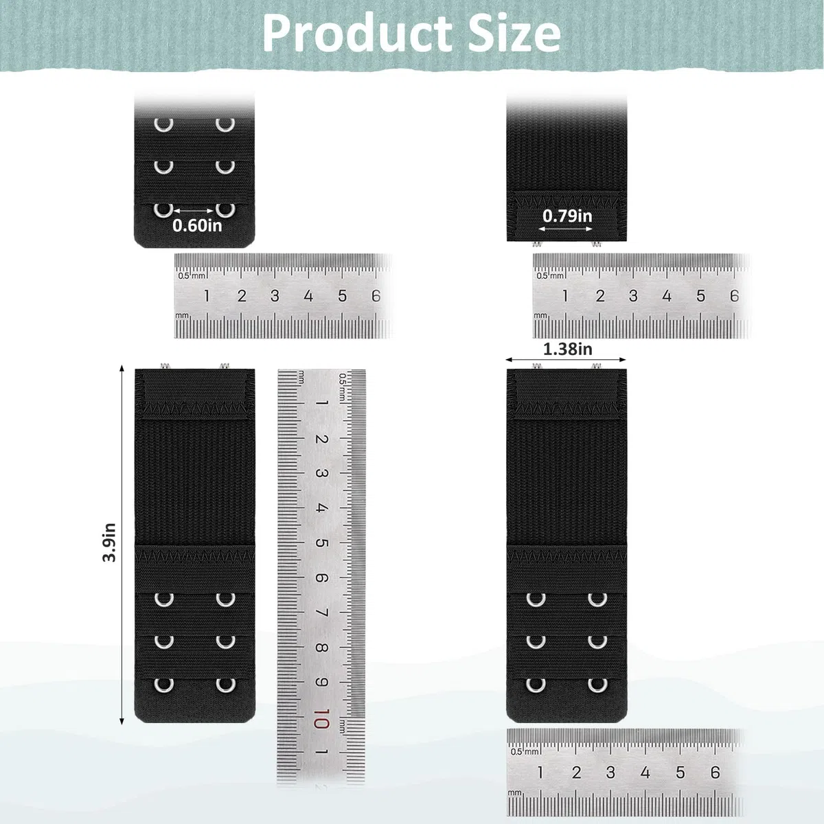 Piriuuo 4 Stück BH Verlängerung, 9,7 x 3,2 cm Damen BH-Verlängerer BH Erweiterung 2 Haken 3 Reihen Elastische Unterwäsche Verlängerungsschnalle Weiches Polyester BH Verschluss Verlängerung