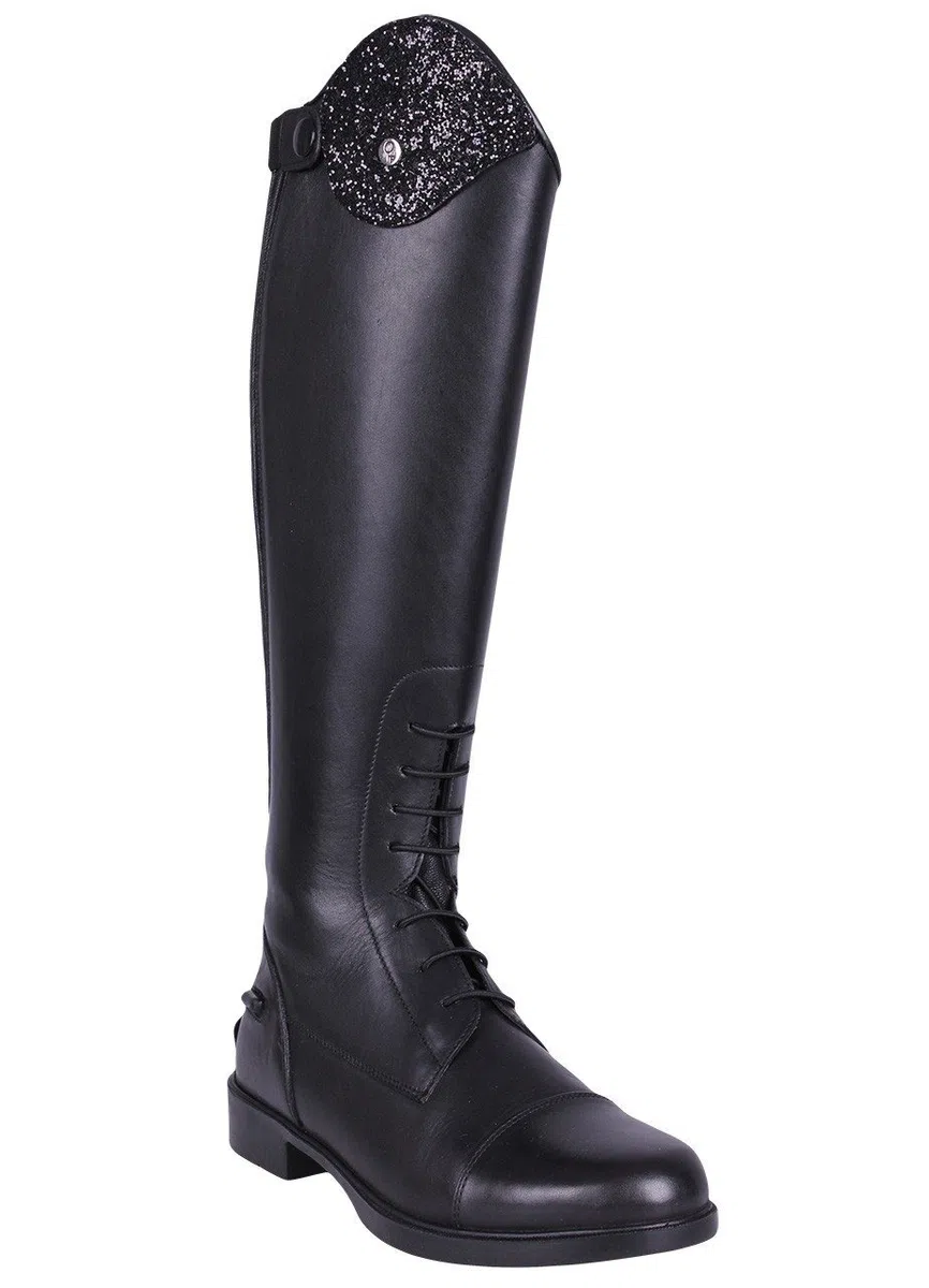 QHP Leder-Reitstiefel Romy für Kinder mit austauschbarem Design ! Schwarz, Weite Wadenweite (37, Schwarz)