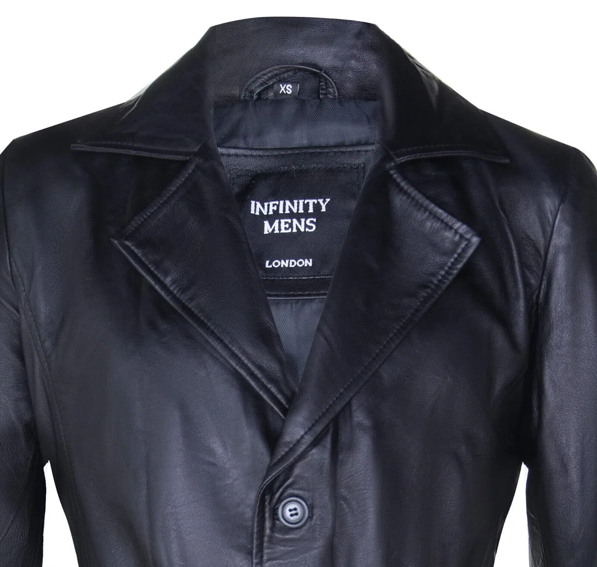 Infinity Leather Klassischer langer Trenchcoat in voller Länge aus schwarzem Leder für Herren