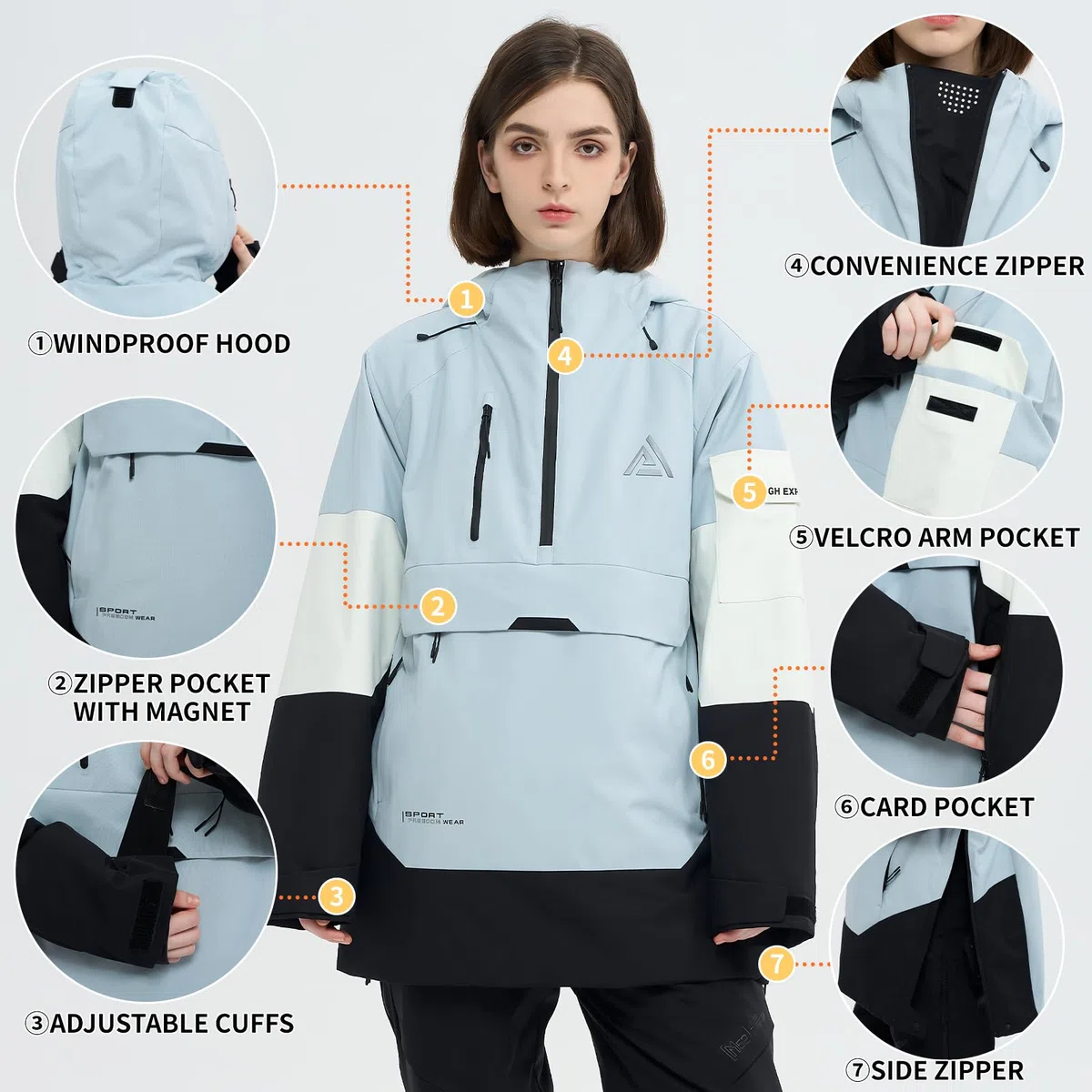 Skijacke Snowboard Anorak Mantel Pullover Baggy Snow Hooded Insulated Hoodie Wasserdicht Warm für Damen Herren