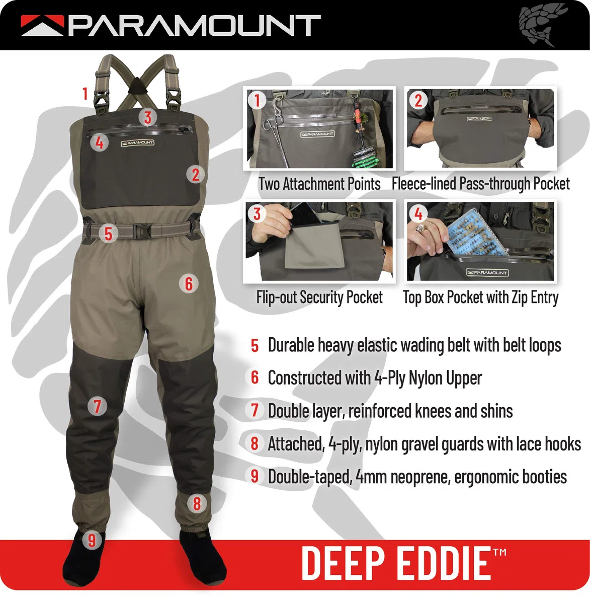 Paramount Outdoor tiefe Eddy atmungsaktive Strumpfuß Angeln Wathosen regelmäßige und starke Größen