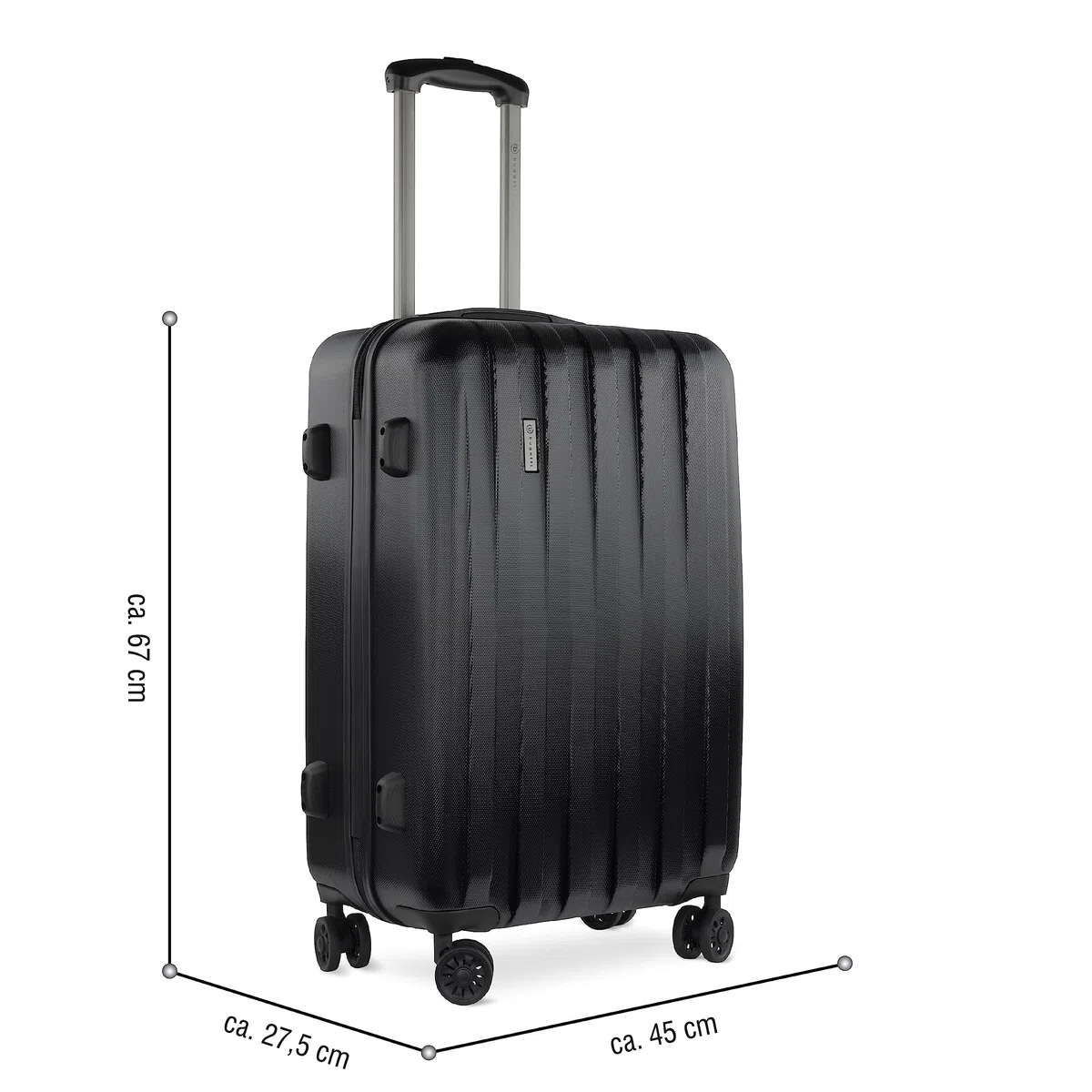 bugatti Lima Hartschalenkoffer 67x45x27,5 cm, 58,1L, 4-Rollen mit TSA-Schloss, Schwarz