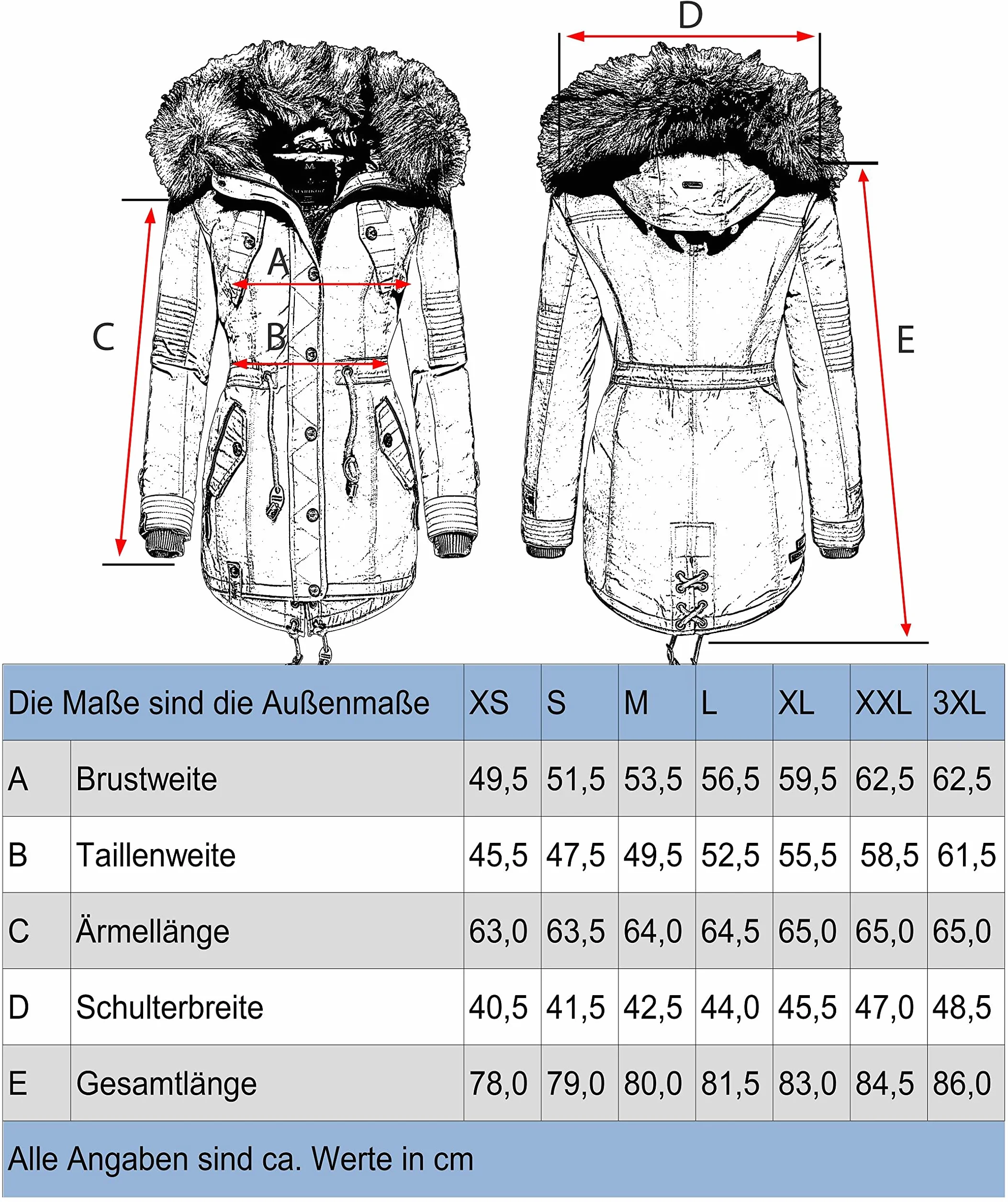 Navahoo Damen Wintermantel Warmer Parka lang mit Kapuze La Viva XS-3XL