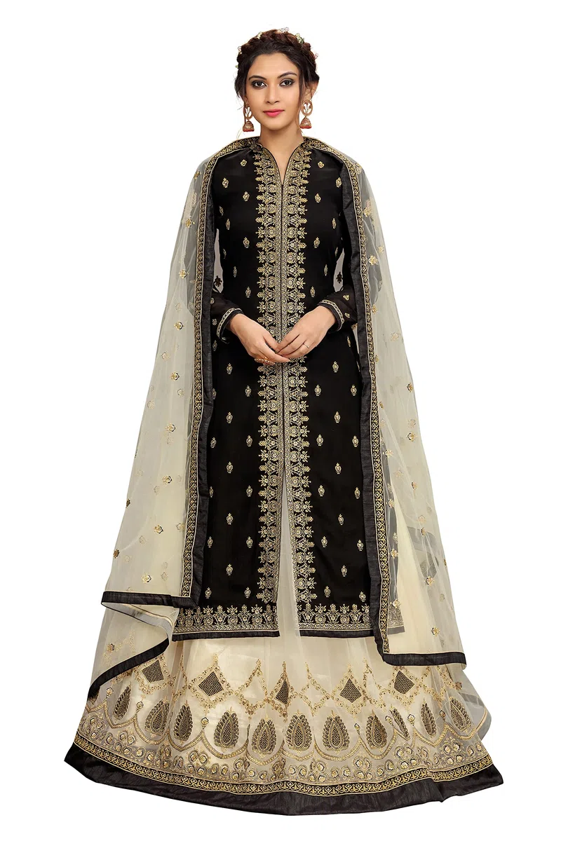 TRENDMALLS Damen Georgette Netz Stickerei Salwar Anzug Set Kurta Lehenga mit Dupatta