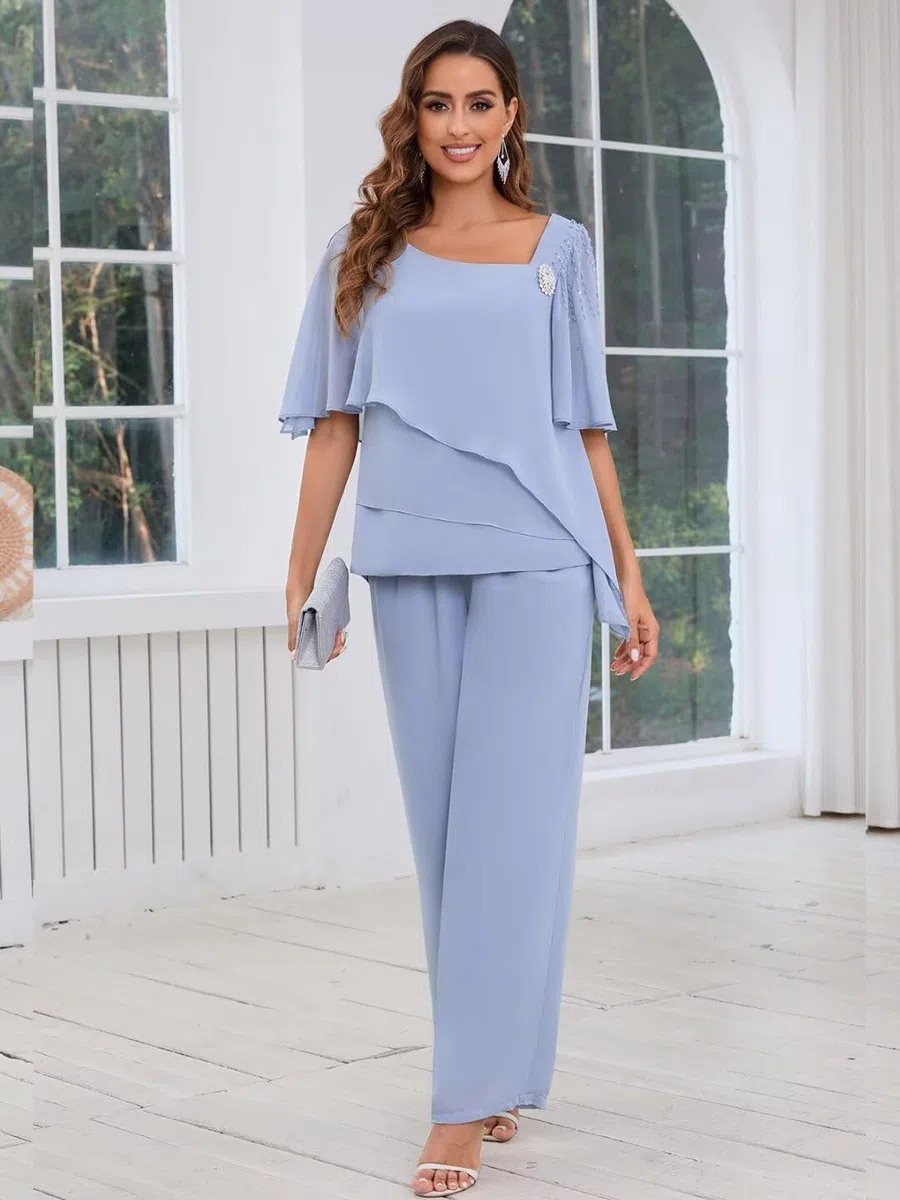 JAEDEN Mutter der Braut Hosenanzug für Hochzeit - Chiffon 2 Teiler Brautmutter Hosenanzug
