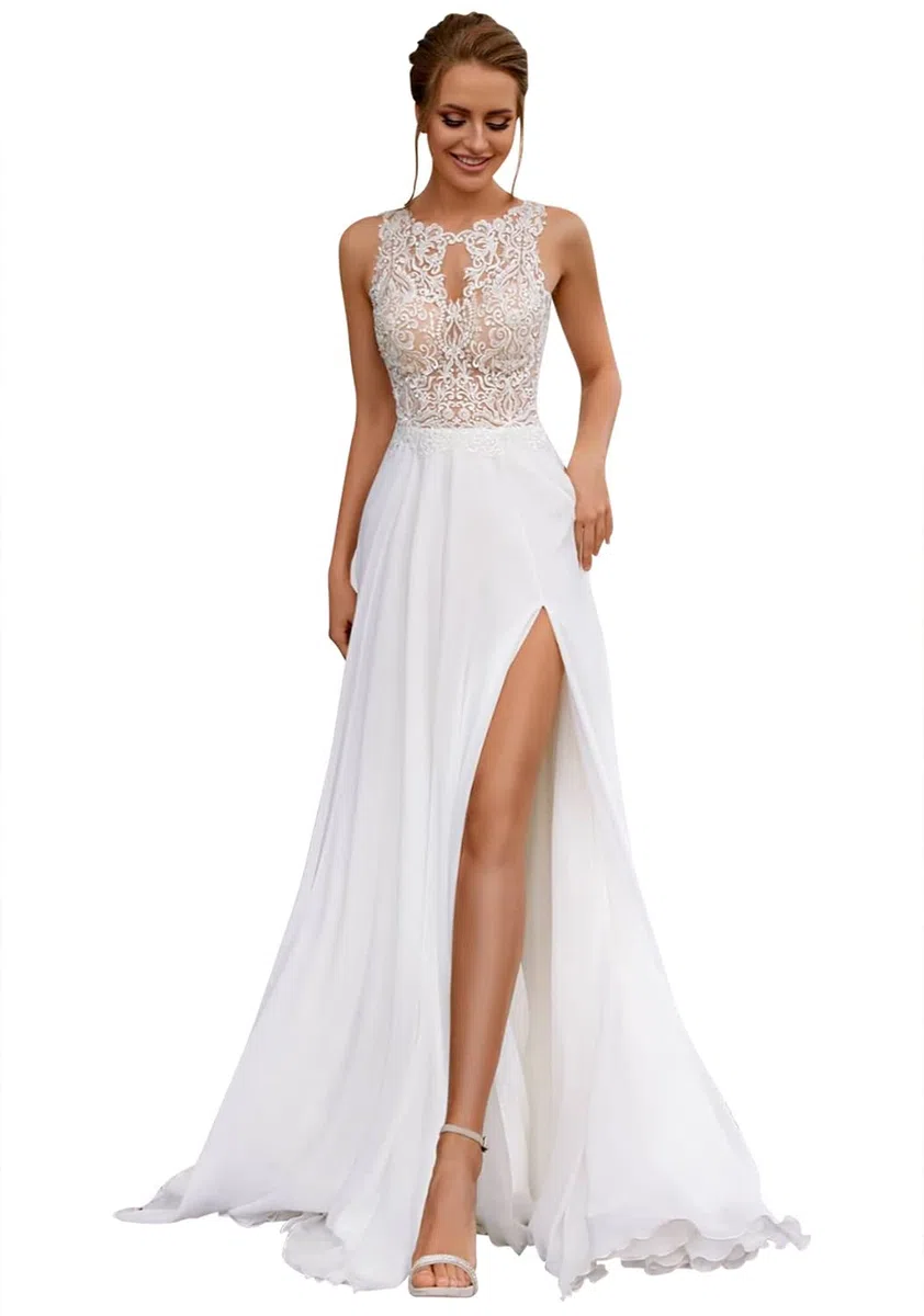 Spitze Hochzeitskleid Brautkleider A line Lang V-Ausschnitt Tüll Standesamt Brautmode Brautkleider