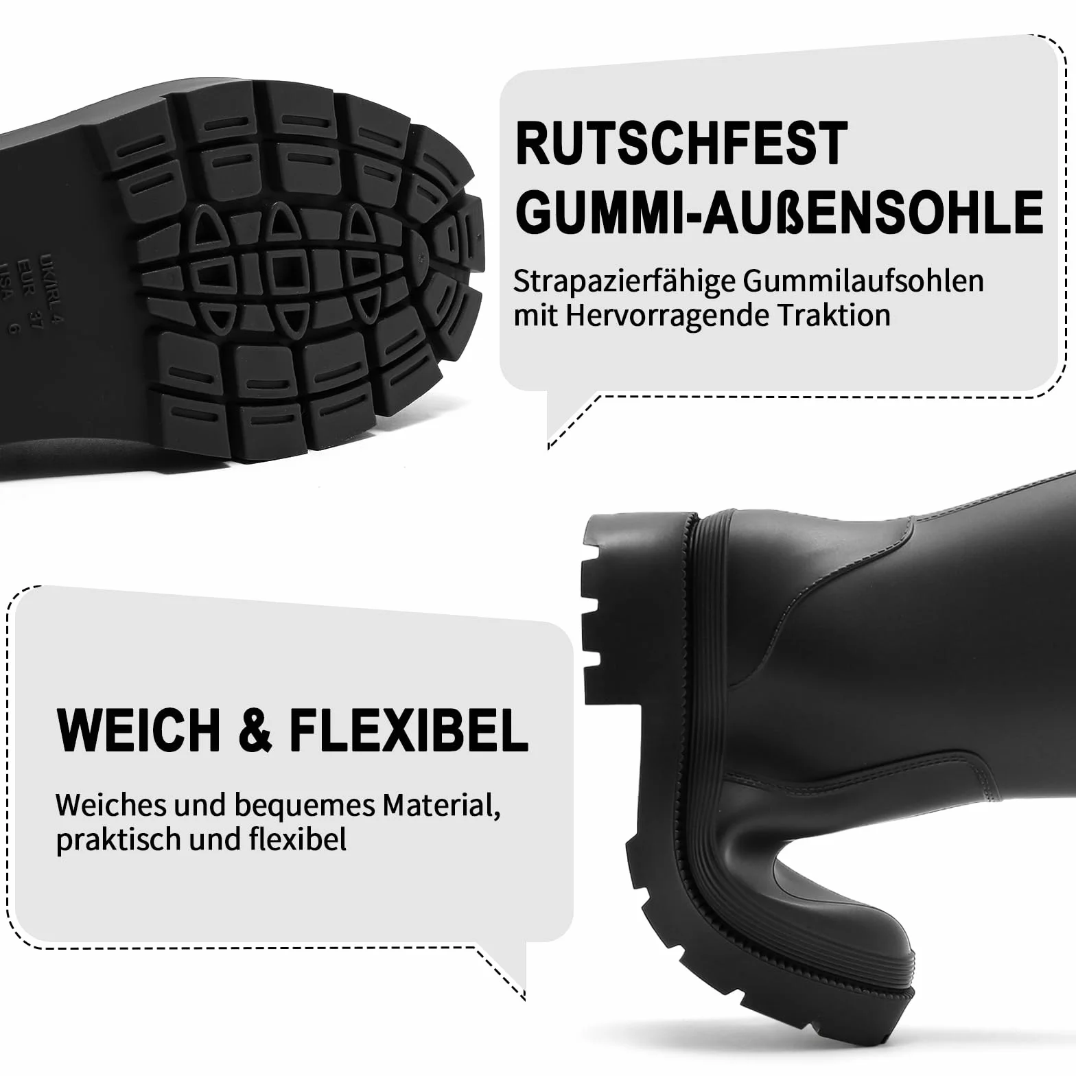 Gummistiefel Damen Lange Stiefel, Original Wasserdicht Hohe Rutschfeste, Sicherheitsstiefel Gummischuhe Bequeme Gartenschuhe Für den Innen- und Außenbereich
