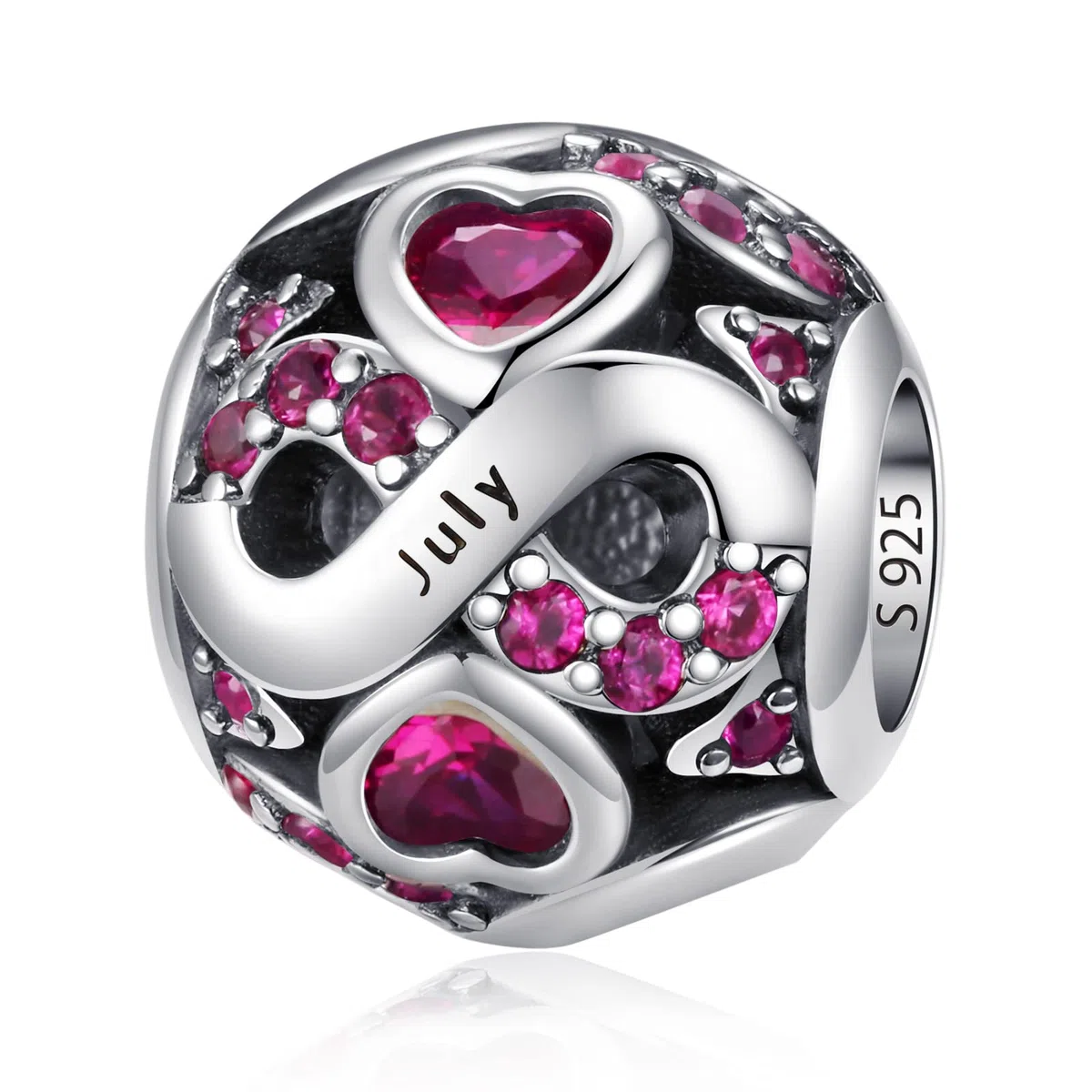 925 Sterling Silber Geburtsstein Charms Anhänger mit 5A Cubic Zirkonia Dangle Beads Charms,Openwork Perlen Liebesherz Anhänger für Pandora Europäische Charme Armband Schmuck