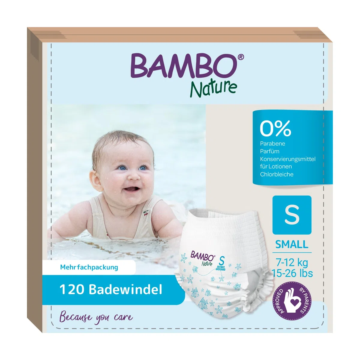 Bambo Nature Schwimmwindel Baby, Größe S (7-12 kg), Megapack 120 St. Windeln | Secure-Fit Einweg-Badehose | Auslaufsicherer Komfort beim Wasserspiel…