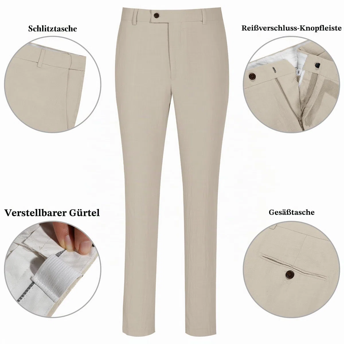 Linen Men Suit Set Casual Tuxedo 2 Piece Regular Fit Blazer One Button Solid Jacket and Pants for Prom Wedding Party