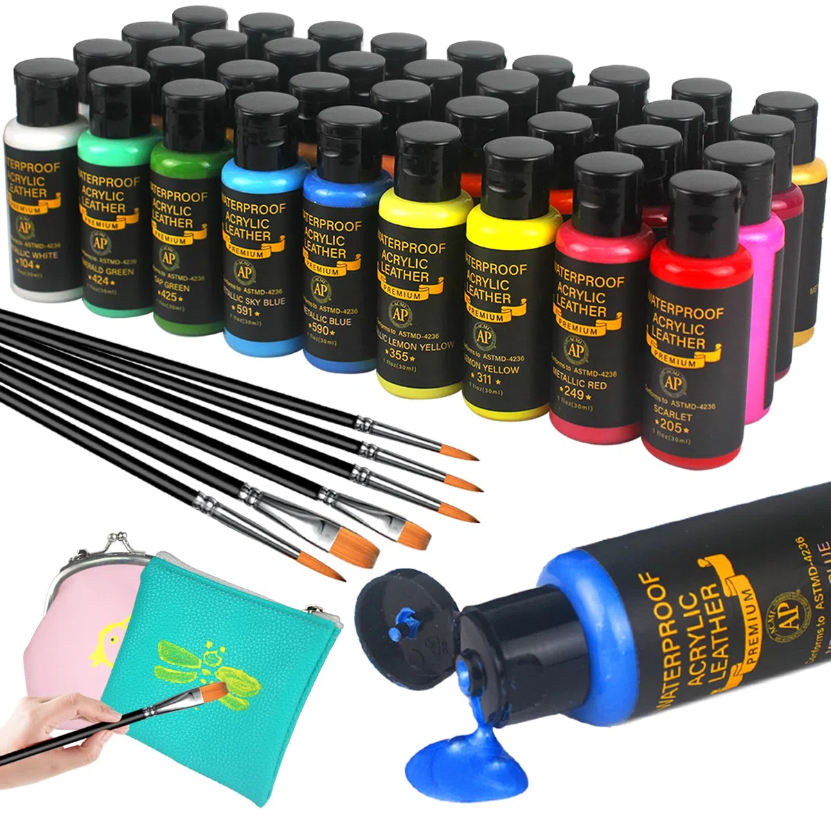 Colorful Acryl-Lederfarbe, Set mit 18 Farben, für Schuhe, Accessoires, Turnschuhe, Taschen, Geldbörsen – wasserdicht, flexibel, langlebig