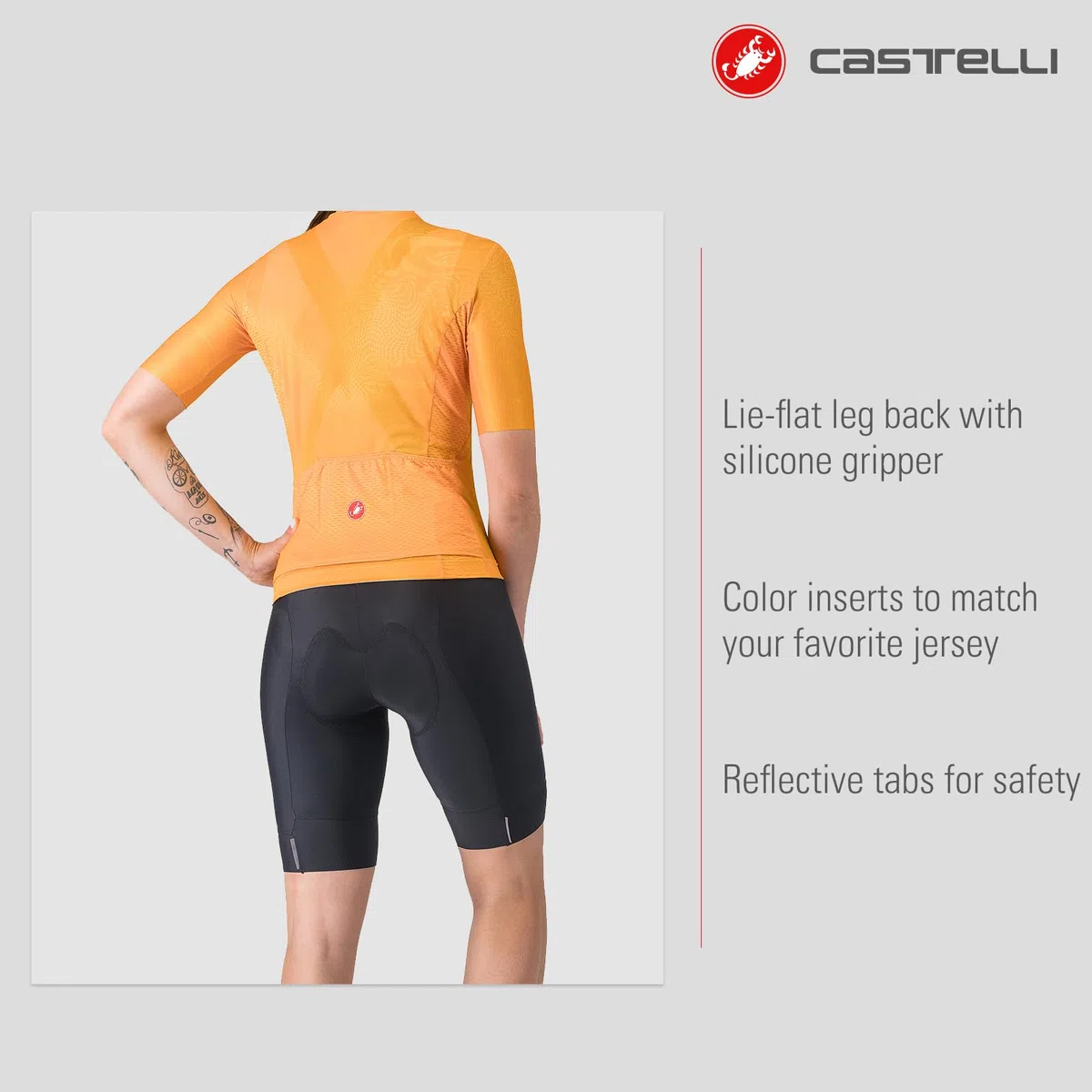 CASTELLI Prima 2 DT Trägerhose für Damen, Endurance-Shorts für Rennrad und Gravel-Biking, Sitzpolster und reflektierende Reiter mit hoher Sichtbarkeit