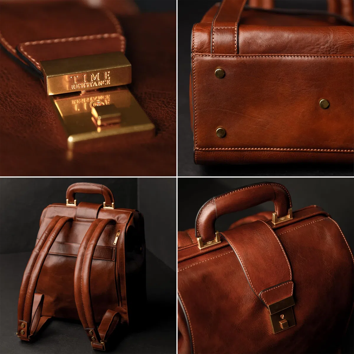 Time Resistance Herren Rucksack aus Leder - Handgefertigt in Italien - 100% Lederrucksack - Vintage Rucksack Damen und Herren
