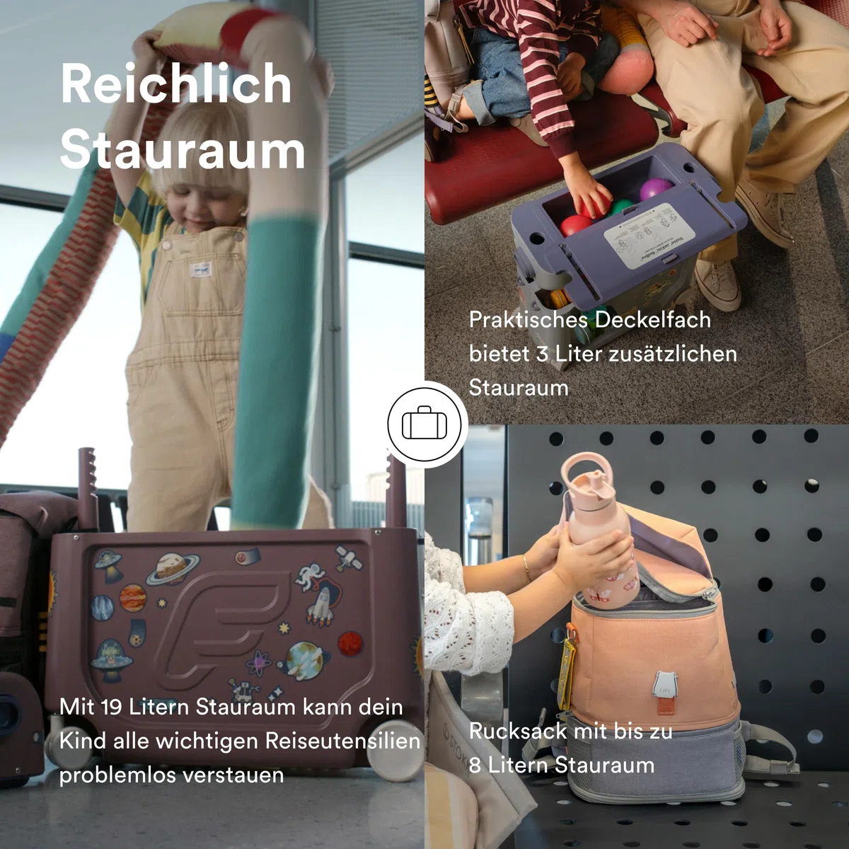 Stokke JetKids Travel Bundle, Hazy Lilac - Enthält den BedBox Aufsitzkoffer & das Backpack - Ideal für Kinder von 2-7 Jahren (bis 35 kg)
