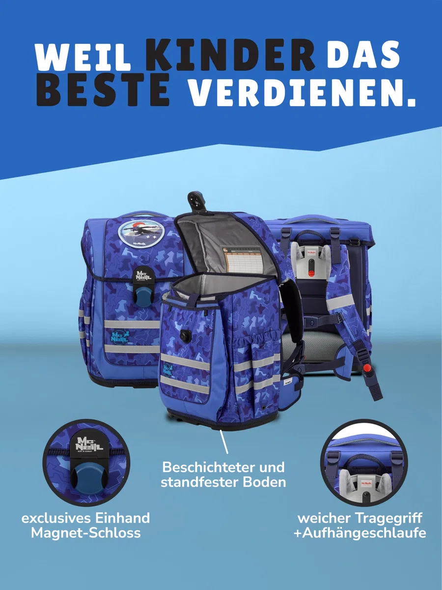 Familando - McNeill Ergo Complete Schulranzen Set - 10-teilig mit Schultüte - Puzzle - Ergonomisch & 3-Fach verstellbar - 1150g leicht mit 20L Volumen & Reflektoren - Für Grundschule ab 1. Klasse