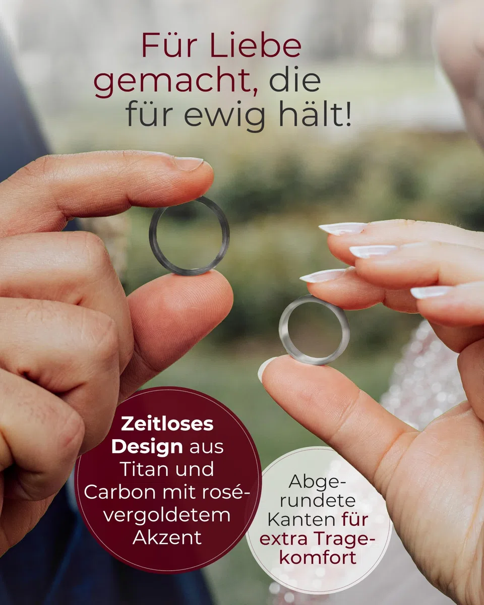 123traumringe Eheringe in Carbon & Titan I Partnerringe mit 5 Zirkonia & Etui I Gravierbare Eheringe mit Ringgröße 50-72 mm I Hochwertige Verlobungsringe in 6 mm Breite & 2 mm Stärke I S 57