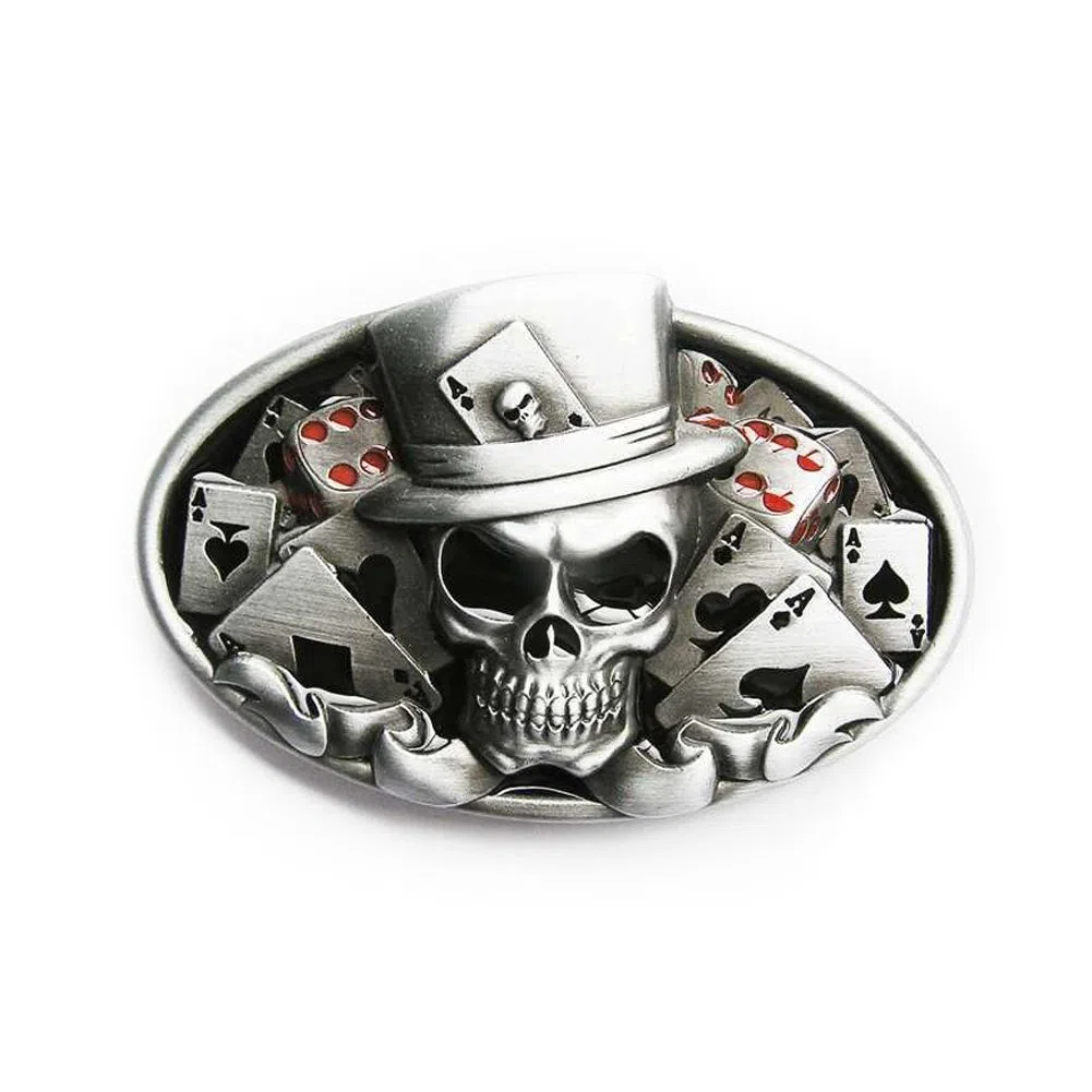Gürtelschnalle - Glücksspiel Totenkopf - Poker Buckle (Buckle für Wechselgürtel für Damen und Herren | Belt Frauen Männer Oldschool Rockabilly Metall Gothic Wave Rock Biker Western Trucker)
