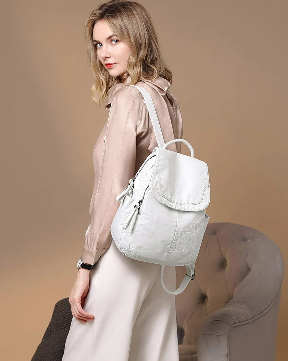 BUKESIYI Damen Tasche Rucksack Handtasche Frauen backpack Klein Anti Diebstahl Schulrucksack Laptop Weekender PU Leder DE78179