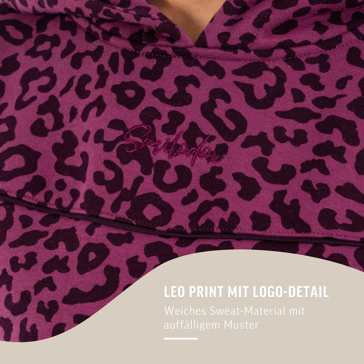 SMILODOX Hoodie Damen Siara, Relaxed Fit Swaeter, Kapuzenpullover mit Leo Print Muster, Verstellbarer Kordelzug, Weiches Sweat-Material, Lässiger Look, Gym Hoodie, Freizeit, Alltag